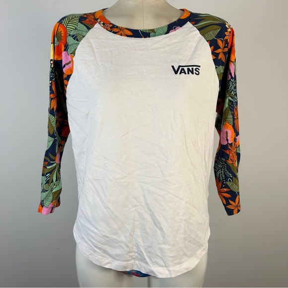 ❤️ Vans Women's White Floral Sleeve Raglan Tee M - Picture 1 of 10